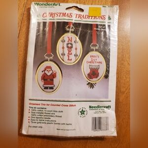 Vintage WonderArt Needlepoint Holiday Ornaments Cross Stitch Kit Baby 1st